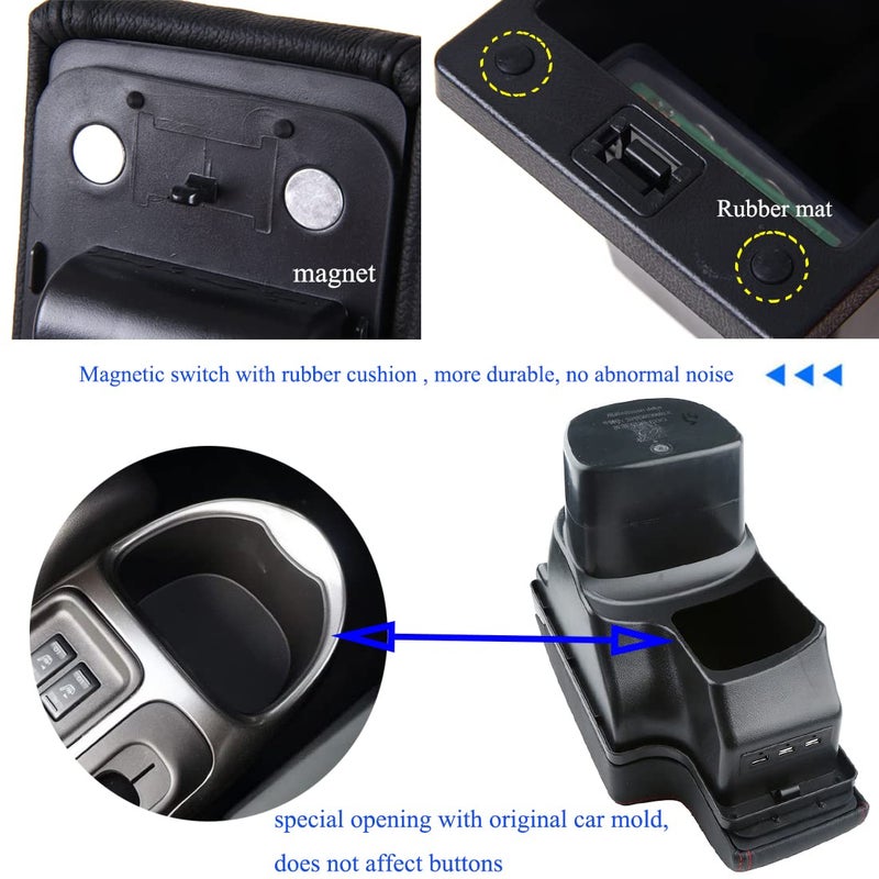 HRCHCG صندوق ذراع الراحة HRCHCG لسيارة نيسان جوك مع تخزين بطبقتين و 3 منافذ USB - Image 2